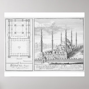 Poster Plan et vue de la mosquée bleue (1609-16), établis