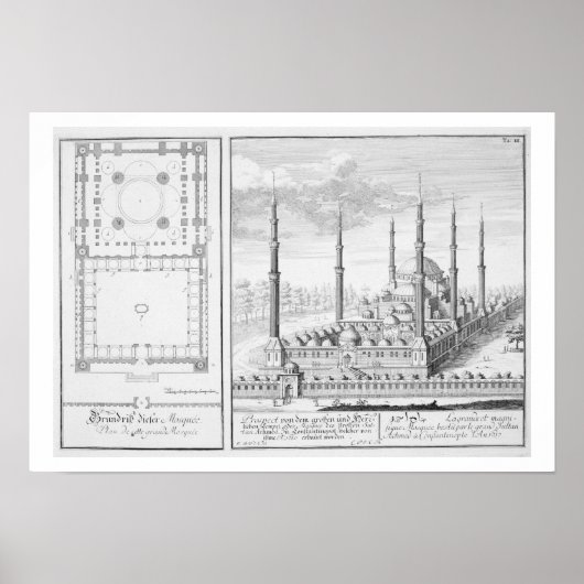 Poster Plan et vue sur la Mosquée Bleue (1609-16), constr (Devant)