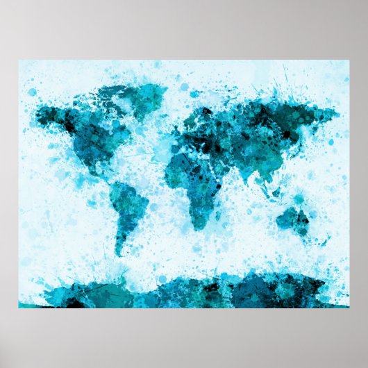 Poster Plan Mondial Peinture Splashes Bleu (Devant)