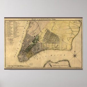 Poster Plan vintage de New York, 1789, restauré