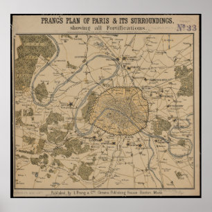 Poster Plan Vintage de Paris, France Carte Antique Imprim