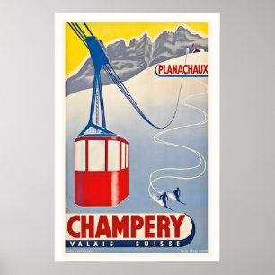 Poster Planachaux Champéry Valais Suisse Ski Vintage