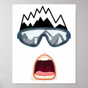 Poster Planche à neige drôle Skieur Visage drôle Ski