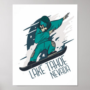 Poster Planche à neige Skeleton Lake Tahoe Ski Vacances d