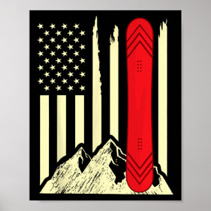 Poster Planche à neige Ski Planche à neige Drapeau Améric