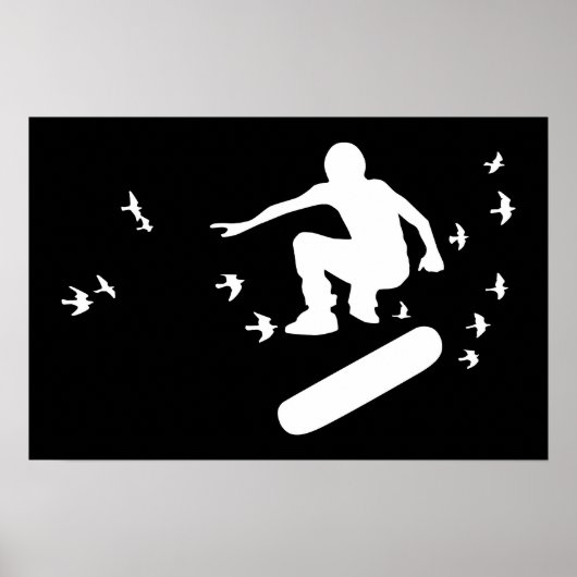 Poster planche à roulettes avec oiseaux (Devant)