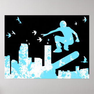 Poster planche à roulettes avec oiseaux