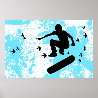 Poster planche à roulettes avec oiseaux