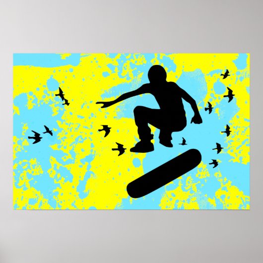 Poster planche à roulettes avec oiseaux (Devant)