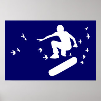 Poster planche à roulettes avec oiseaux