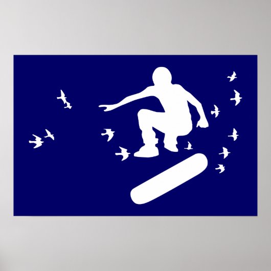 Poster planche à roulettes avec oiseaux (Devant)