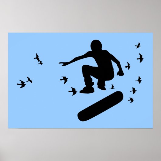 Poster planche à roulettes avec oiseaux (Devant)