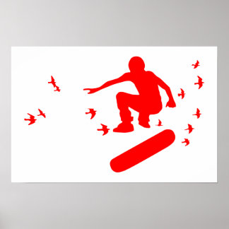 Poster planche à roulettes avec oiseaux