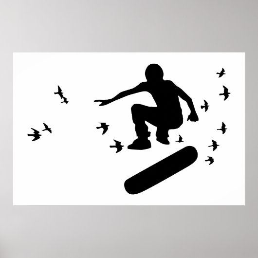 Poster planche à roulettes avec oiseaux (Devant)