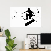 Poster planche à roulettes avec oiseaux (Bureau à domicile)