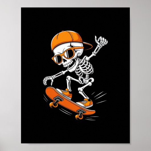 Poster Planche à roulettes squelette d'Halloween drôle de (Devant)