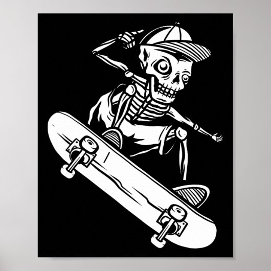 Poster Planche à roulettes squelette Halloween Planche à  (Devant)