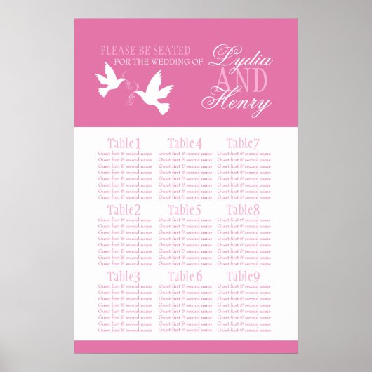 Poster Planche blanche mariage plan de table assise rose (Devant)
