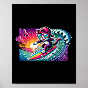 Poster Planche de surf Chat Surf Fun Long Board Cadeau po