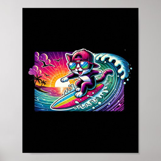 Poster Planche de surf Chat Surf Fun Long Board Cadeau po (Devant)