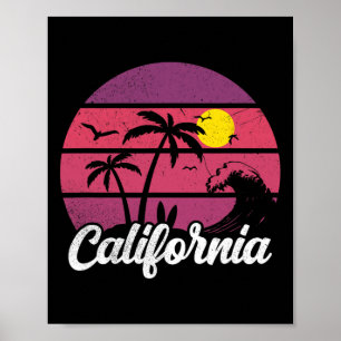 Poster Planche de surf de plage de vague de coucher de so