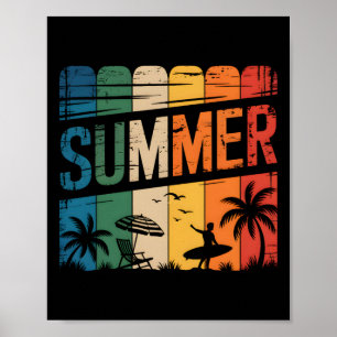 Poster Planche de surf rétro de surf de plage surfeur vin