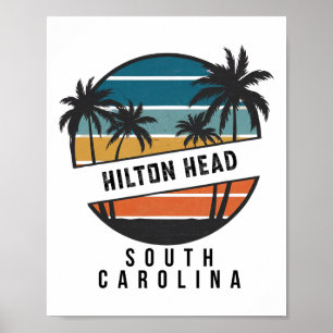 Poster Planche de surf rétro Hilton Head Caroline du Sud 
