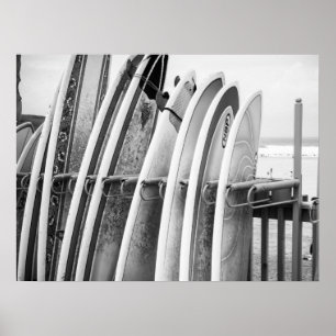 Poster Planche de surf sur Beach Rack Coastal Art