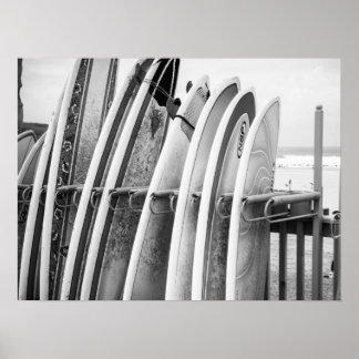 Poster Planche de surf sur Beach Rack Coastal Art