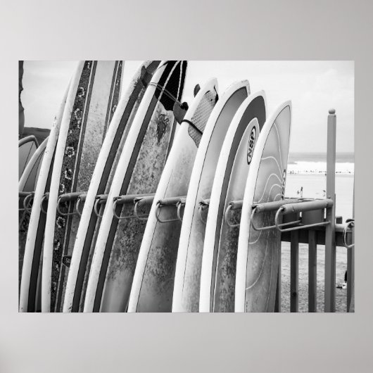 Poster Planche de surf sur Beach Rack Coastal Art (Devant)