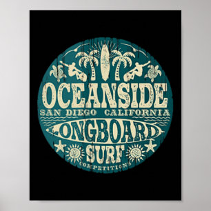 Poster Planche de surf vintage recto-verso Oceanside Cali