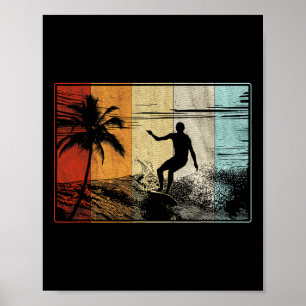 Poster Planche de surf vintage rétro surfer de plage