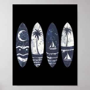 Poster Planche de surf vintage rétro surfeur plage