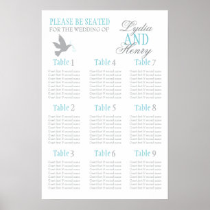 Poster Planche gris aqua bleu mariage plan de table assis