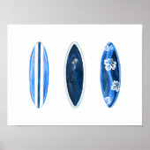 Poster Planches de surf aquarelle bleue Surfs Up (Devant)