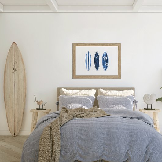 Poster Planches de surf aquarelle bleue Surfs Up