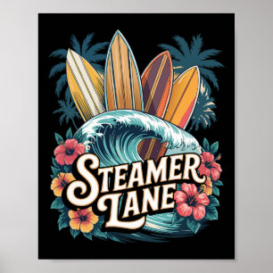 Poster Planches de surf Steamer Lane Santa Surfing Cruz G