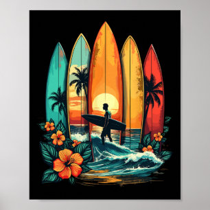 Poster Planchiste à voile Hawaï Vague Surf Plage Surfeur