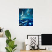 Poster Planète Alien et LIformes Aliens en bleu (Bureau à domicile)