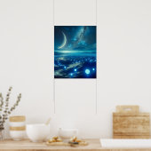 Poster Planète Alien et LIformes Aliens en bleu (Cuisine)