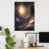 Poster planète Alien, lune et soleil dans le ciel | Art A (Bureau à domicile)