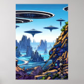 Poster planète Alien, machine volante alien | AI Art Post (Devant)