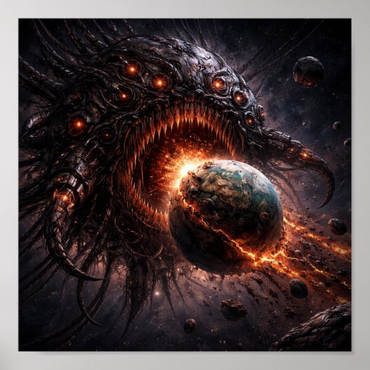 Poster Planète monstrueuse dévorant un monde condamné (Devant)