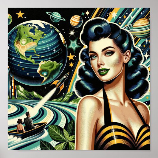 Poster Planète Rétro Pin-Up (Devant)