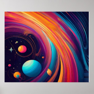Poster Planètes cosmiques tourbillonnent dans l'art abstr