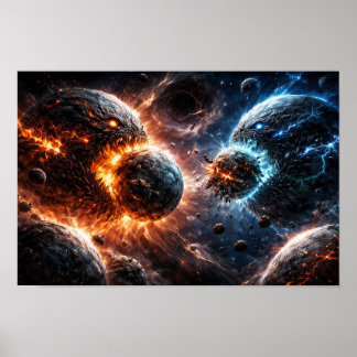 Poster Planètes monstrueuses s'écrasant les unes contre l