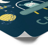 Poster Planètes spatiales Aliens amusantes Bleu Personnal (Coin)