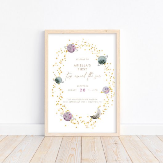 Poster Planètes spatiales - Girls Gold 1er anniversaire