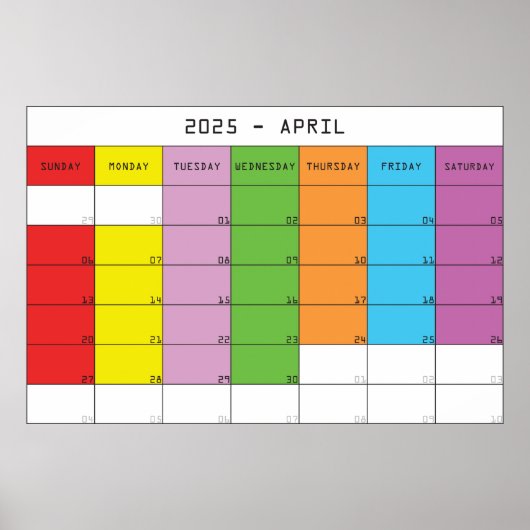 Poster Planificateur de calendrier de jours de couleur av (Devant)