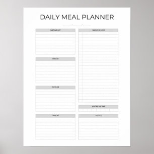 Poster Planificateur de repas quotidien Simple Design M